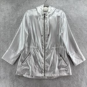 Zenergy by Chicos Jacket Womens 1 M/8 White Shimmer Full Zip Hoodie Activewear